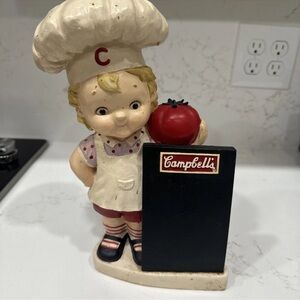 2004 CAMPBELL'S SOUP Co. KID PENNY BANK WITH GIRL, TOMATO, & CHALKBOARD 12” Tall